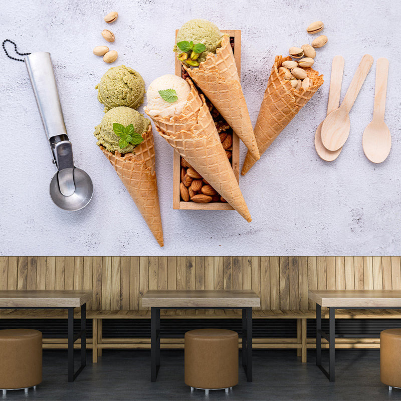 Multi-Color Ice Cream Mural Environment Friendly Contemporary Dessert Shop Wall Covering