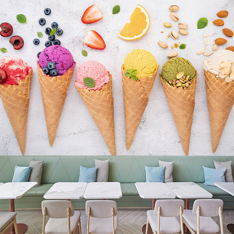Multi-Color Ice Cream Mural Environment Friendly Contemporary Dessert Shop Wall Covering