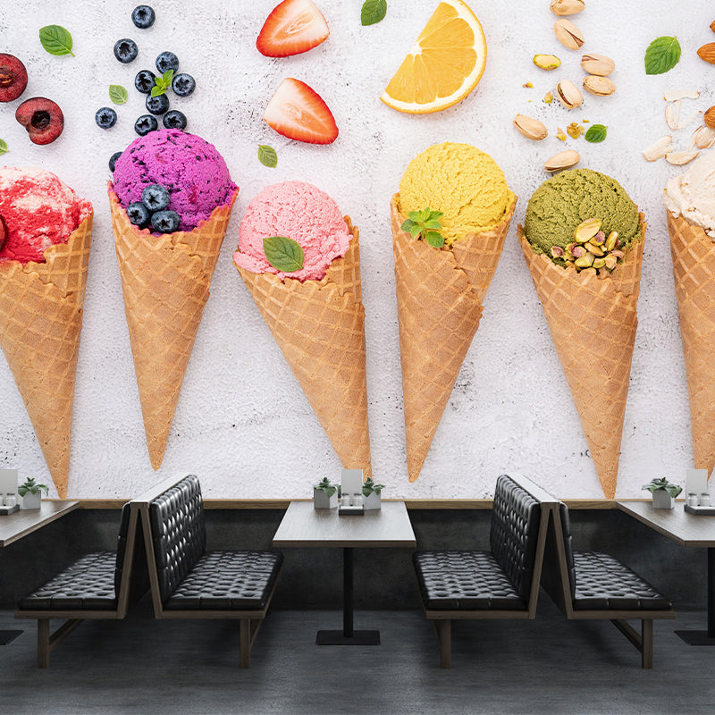 Multi-Color Ice Cream Mural Environment Friendly Contemporary Dessert Shop Wall Covering