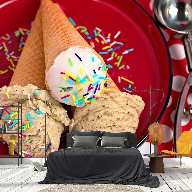Multi-Color Ice Cream Mural Environment Friendly Contemporary Dessert Shop Wall Covering
