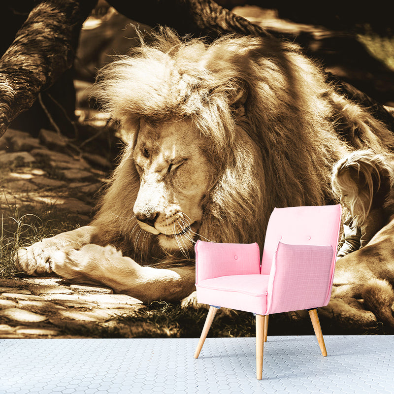 Contemporary Tropical Lion Mural Wall Decor Mildew Resistant Wall Art for Home Decor