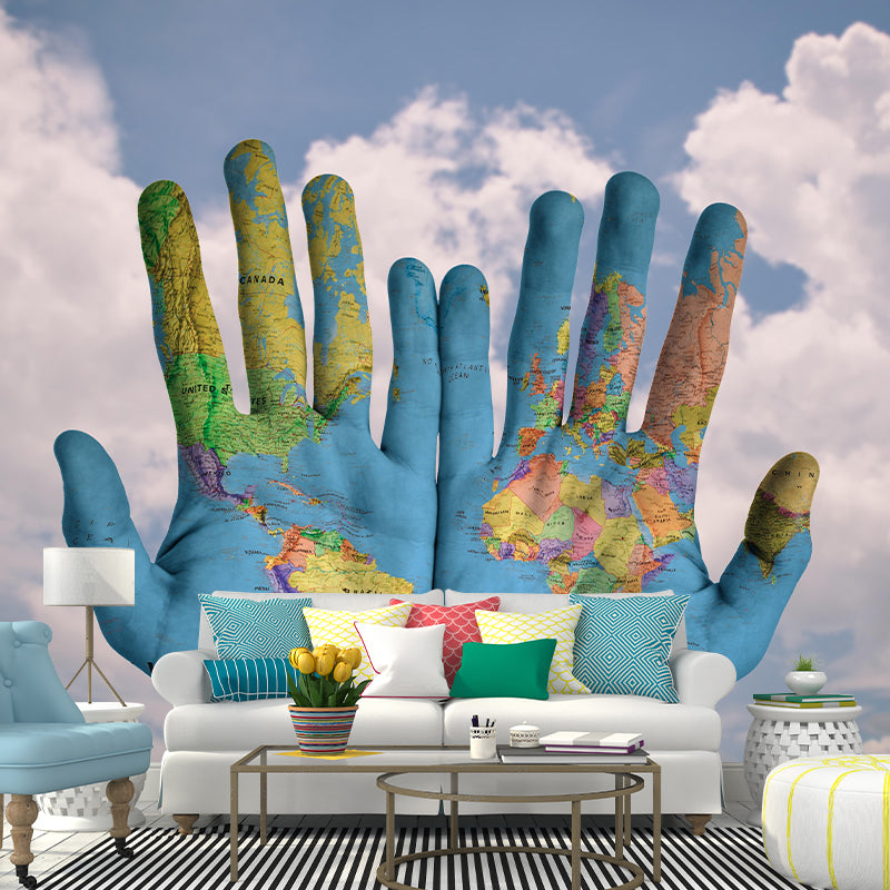 Whole Photography Contemporary Mural Home Decor for Living Room with World Map
