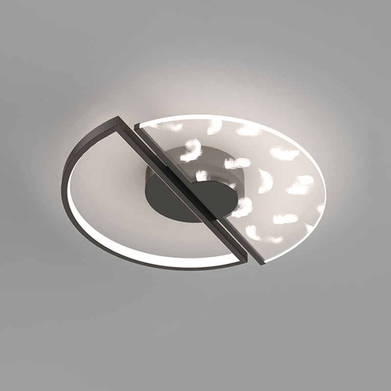Modern Luxury LED Feather Ceiling Light Wrought Iron Circular Flush Mount with Acrylic Shade