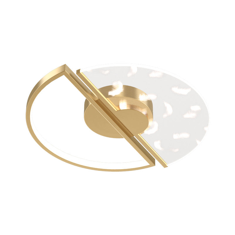 Modern Luxury LED Feather Ceiling Light Wrought Iron Circular Flush Mount with Acrylic Shade