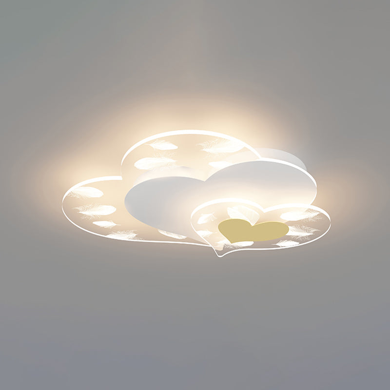 Acrylic Heart-Shaped LED Flush Mount in Modern Creative Style Iron Feather Ceiling Light for Bedroom