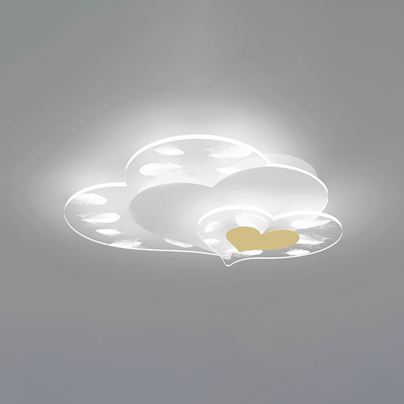 Acrylic Heart-Shaped LED Flush Mount in Modern Creative Style Iron Feather Ceiling Light for Bedroom