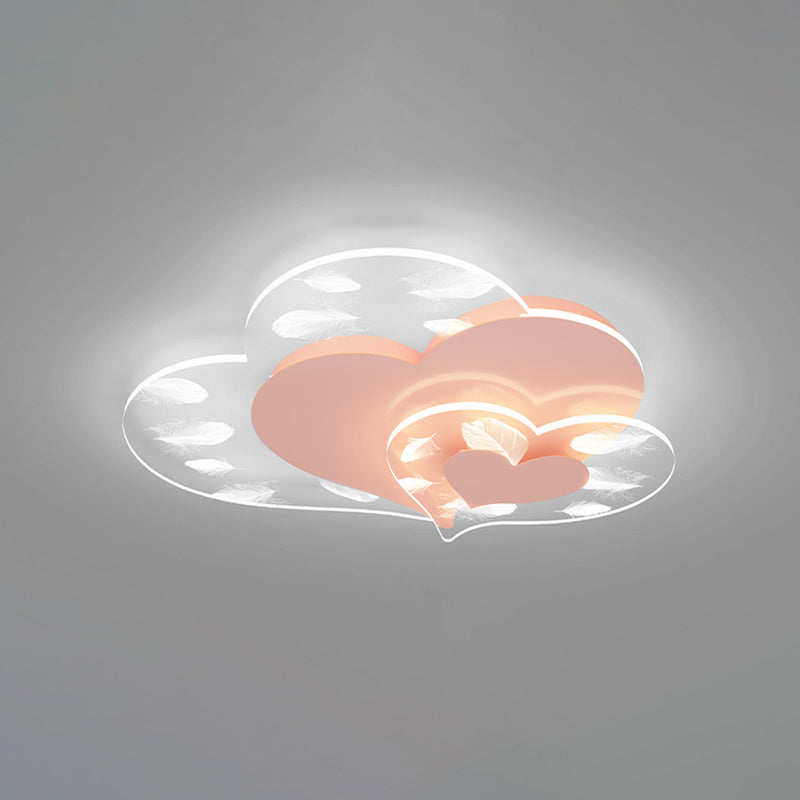 Acrylic Heart-Shaped LED Flush Mount in Modern Creative Style Iron Feather Ceiling Light for Bedroom