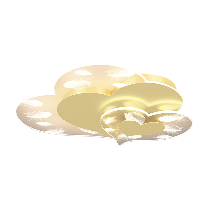 Acrylic Heart-Shaped LED Flush Mount in Modern Creative Style Iron Feather Ceiling Light for Bedroom
