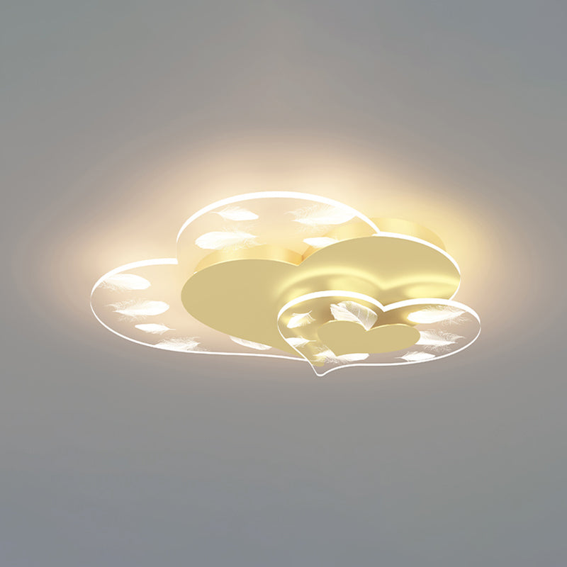 Acrylic Heart-Shaped LED Flush Mount in Modern Creative Style Iron Feather Ceiling Light for Bedroom