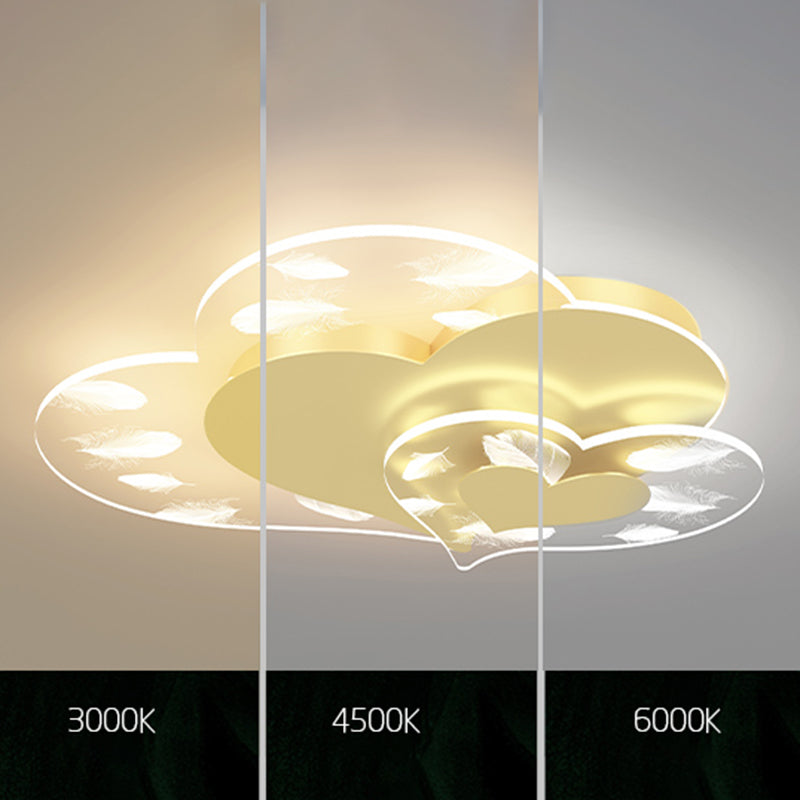 Acrylic Heart-Shaped LED Flush Mount in Modern Creative Style Iron Feather Ceiling Light for Bedroom