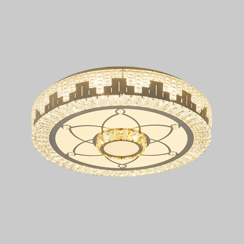Silver Circular LED Flush Mount in Modern Luxury Style Wrought Iron Ceiling Light with Crystal Shade