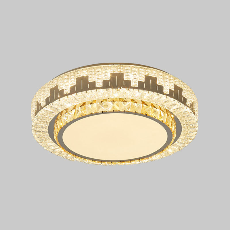 Silver Circular LED Flush Mount in Modern Luxury Style Wrought Iron Ceiling Light with Crystal Shade