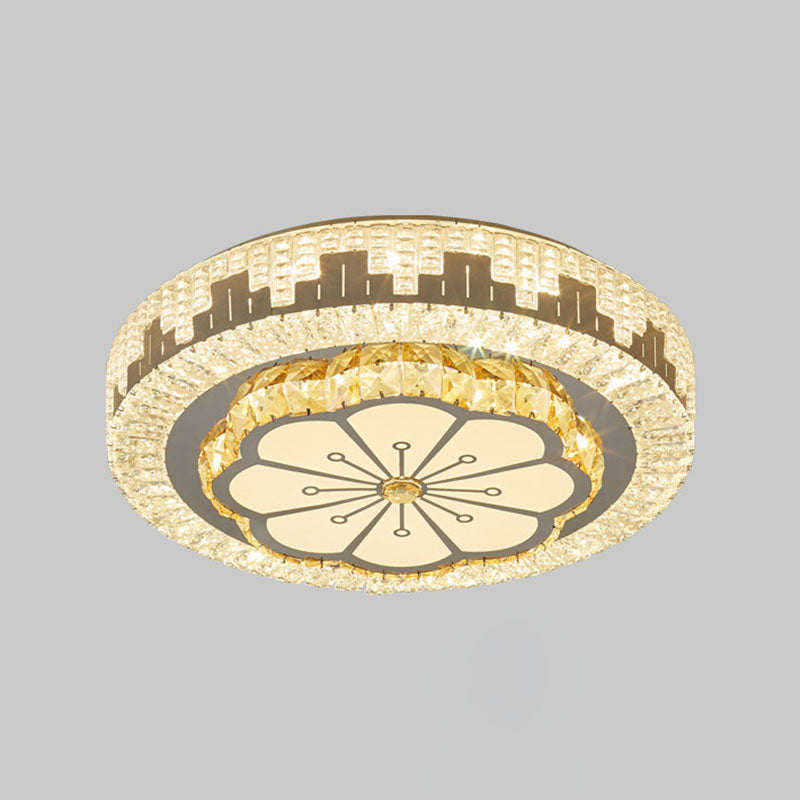 Silver Circular LED Flush Mount in Modern Luxury Style Wrought Iron Ceiling Light with Crystal Shade