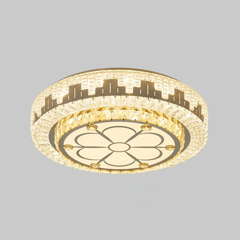 Silver Circular LED Flush Mount in Modern Luxury Style Wrought Iron Ceiling Light with Crystal Shade