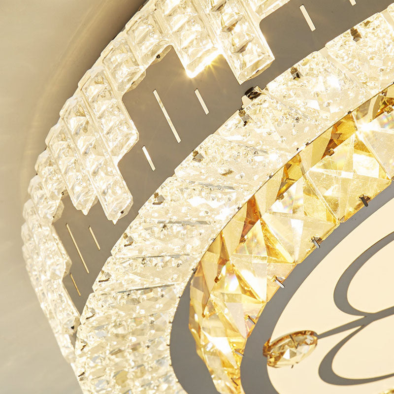 Silver Circular LED Flush Mount in Modern Luxury Style Wrought Iron Ceiling Light with Crystal Shade