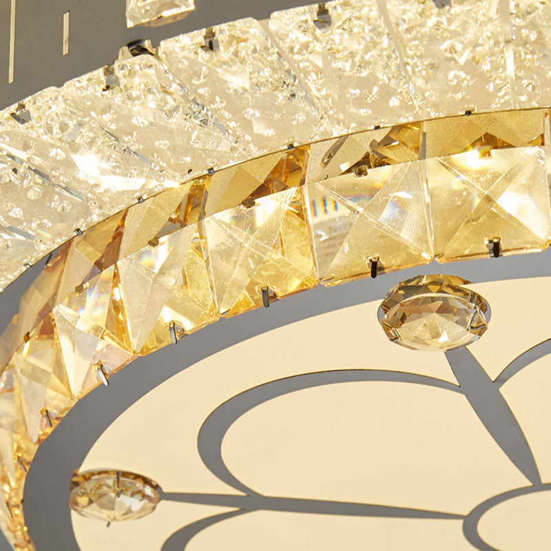 Silver Circular LED Flush Mount in Modern Luxury Style Wrought Iron Ceiling Light with Crystal Shade
