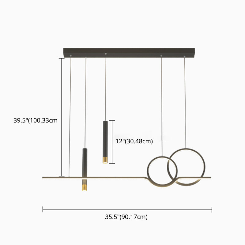 Modern Creative Linear LED Island Pendant Light Wrought Iron Hanging Lamp with Acrylic Shade