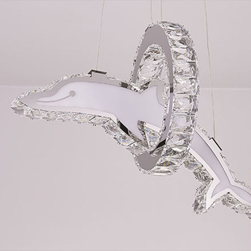 Luz de la isla LED de cristal plateado en moderna luz colgante de acero inoxidable de estilo de lujo para dormitorio