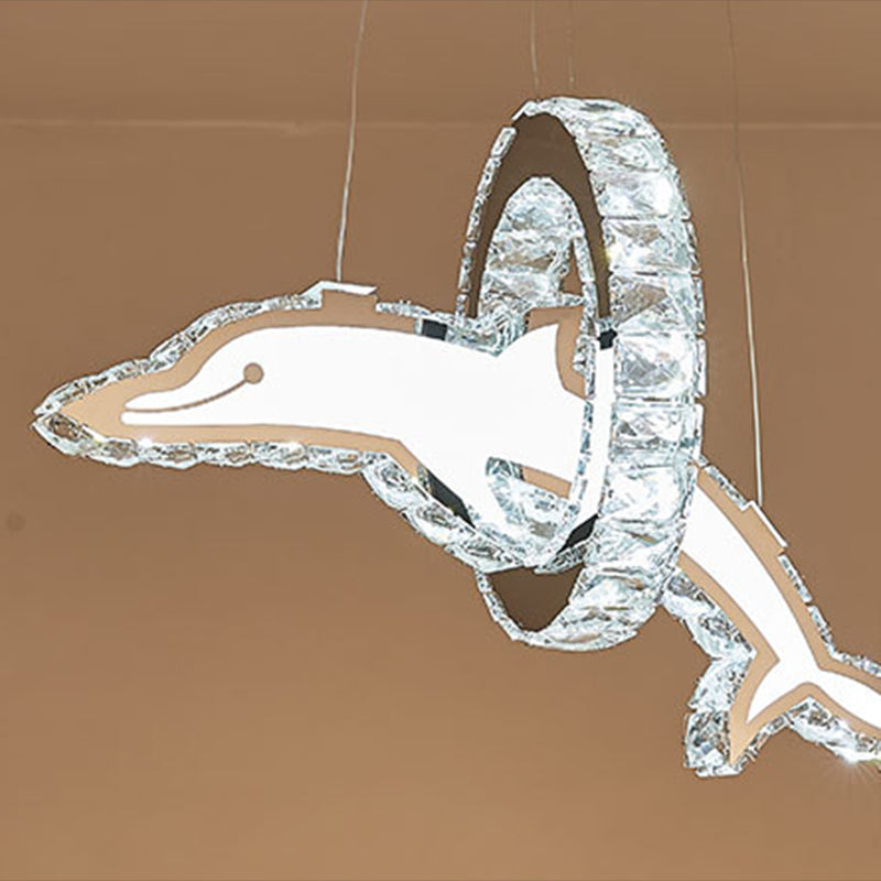 Luz de la isla LED de cristal plateado en moderna luz colgante de acero inoxidable de estilo de lujo para dormitorio