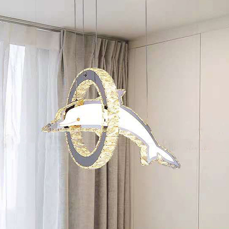 Luz de la isla LED de cristal plateado en moderna luz colgante de acero inoxidable de estilo de lujo para dormitorio