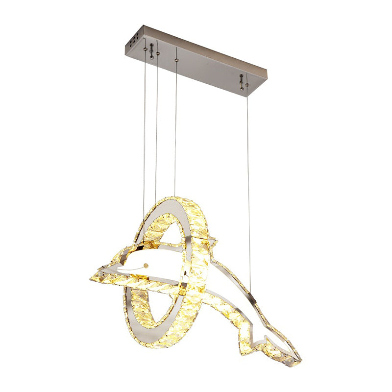 Luz de la isla LED de cristal plateado en moderna luz colgante de acero inoxidable de estilo de lujo para dormitorio