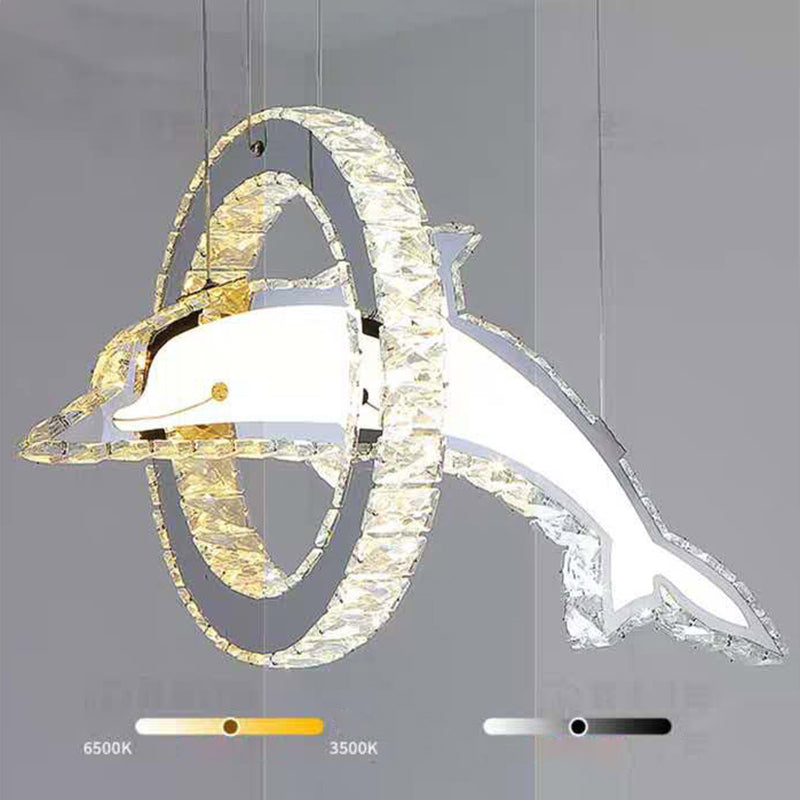 Luz de la isla LED de cristal plateado en moderna luz colgante de acero inoxidable de estilo de lujo para dormitorio