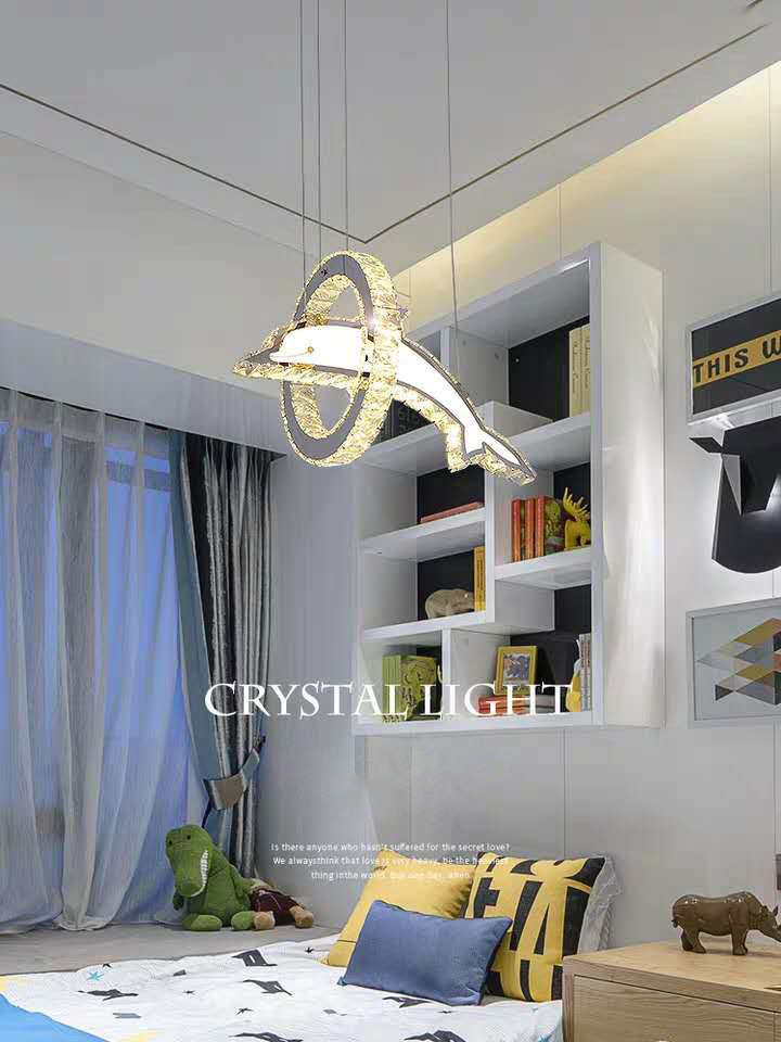 Luz de la isla LED de cristal plateado en moderna luz colgante de acero inoxidable de estilo de lujo para dormitorio