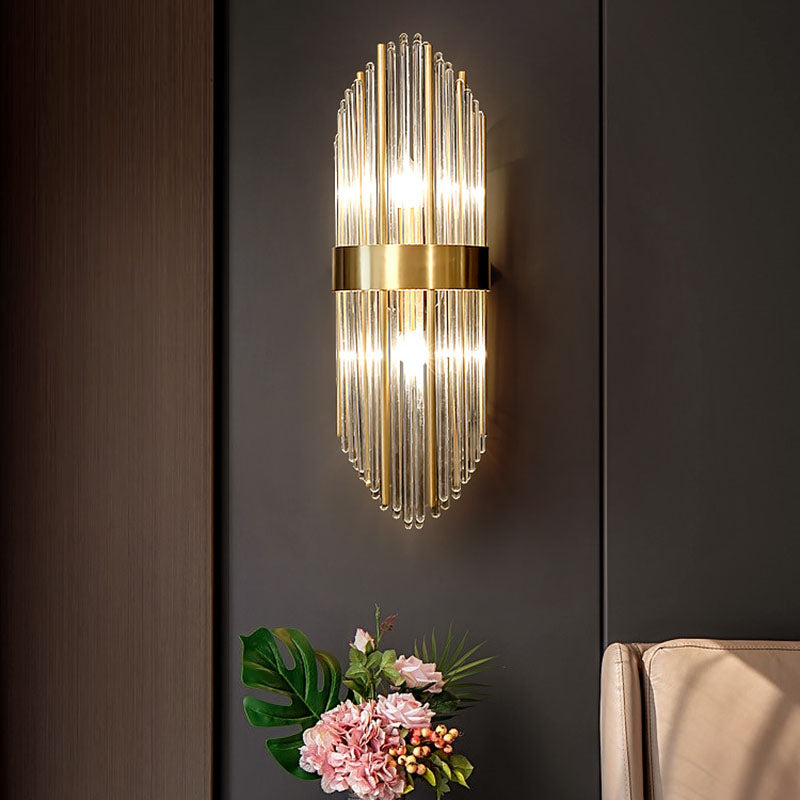Curved Wave Wall Mounted Lamp Modern Style Fluted Crystal 2-Lights Sconce Lights in Black and Brass