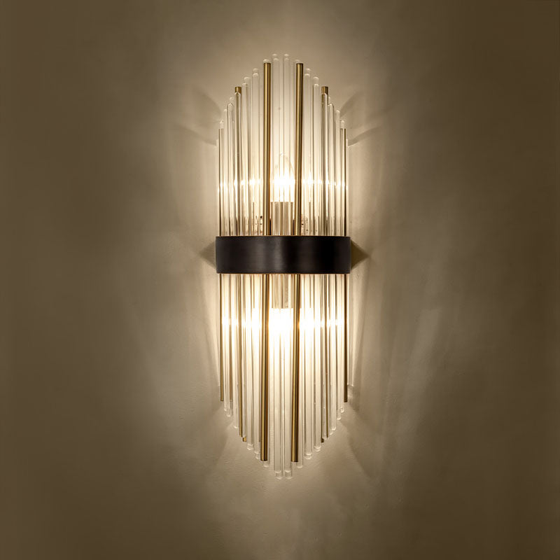 Curved Wave Wall Mounted Lamp Modern Style Fluted Crystal 2-Lights Sconce Lights in Black and Brass