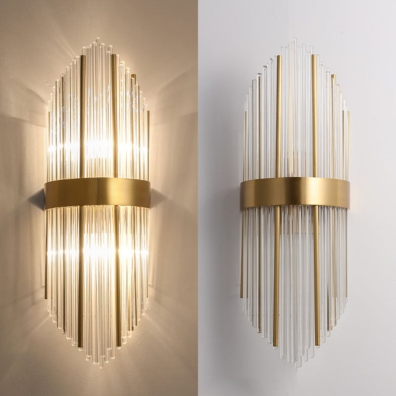 Curved Wave Wall Mounted Lamp Modern Style Fluted Crystal 2-Lights Sconce Lights in Black and Brass