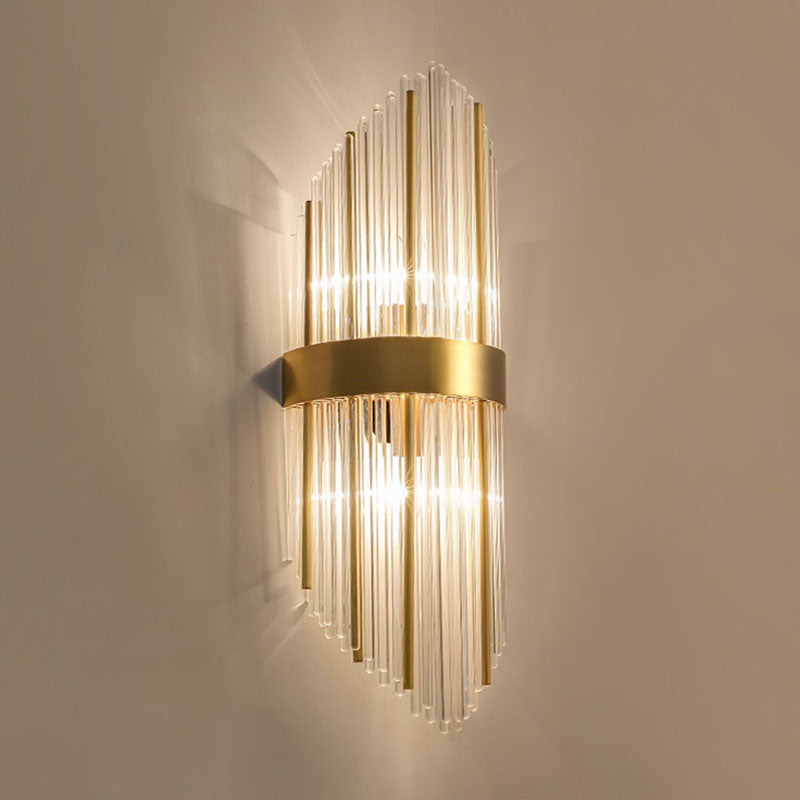 Curved Wave Wall Mounted Lamp Modern Style Fluted Crystal 2-Lights Sconce Lights in Black and Brass
