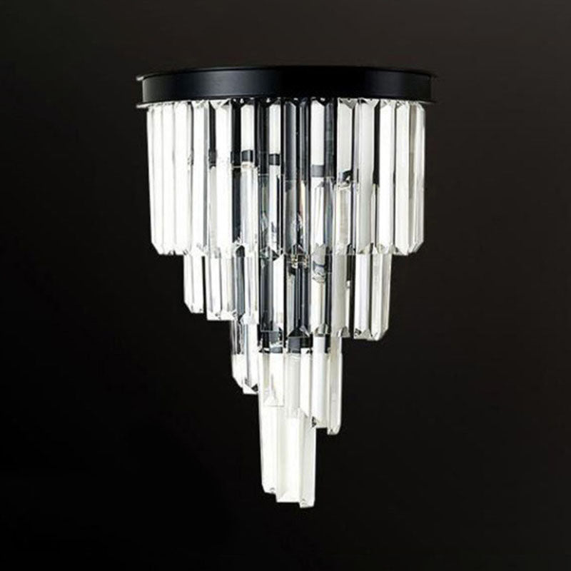 Modern Tiered Sconce Light Fixture Crystal Block 2-Lights Wall Mounted Lights in Gold and Black