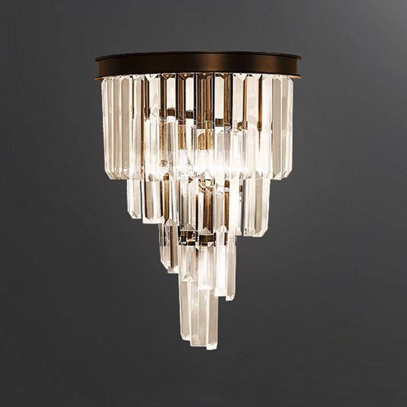 Modern Tiered Sconce Light Fixture Crystal Block 2-Lights Wall Mounted Lights in Gold and Black