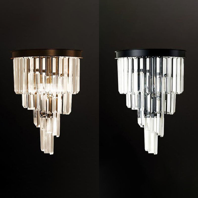 Modern Tiered Sconce Light Fixture Crystal Block 2-Lights Wall Mounted Lights in Gold and Black