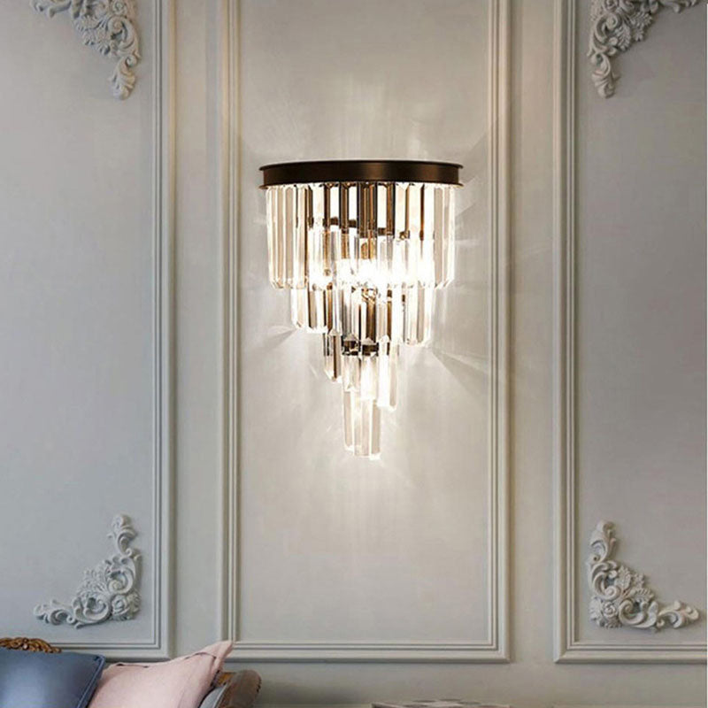 Modern Tiered Sconce Light Fixture Crystal Block 2-Lights Wall Mounted Lights in Gold and Black