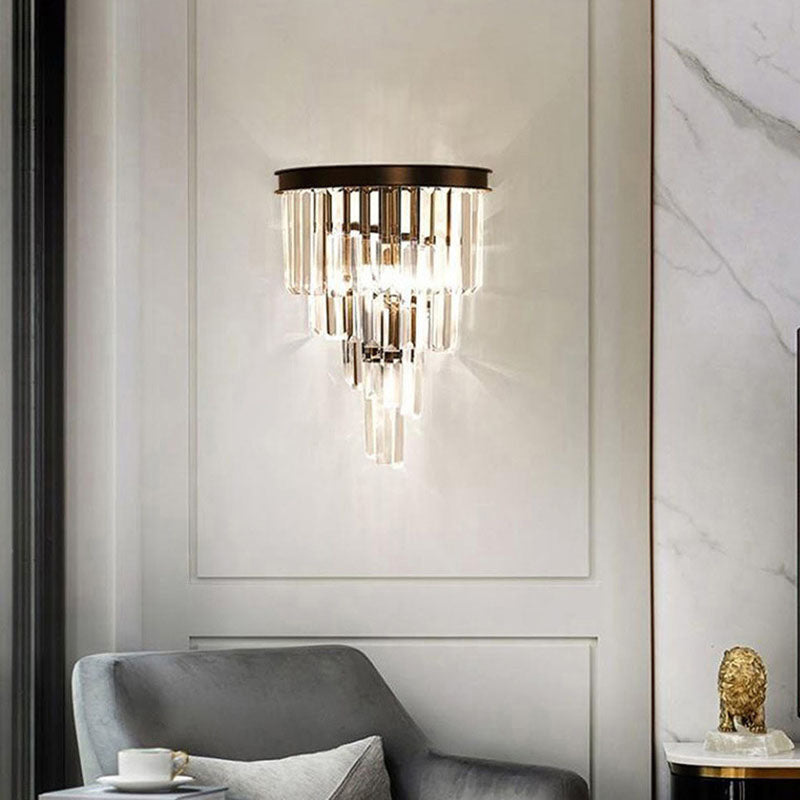 Modern Tiered Sconce Light Fixture Crystal Block 2-Lights Wall Mounted Lights in Gold and Black