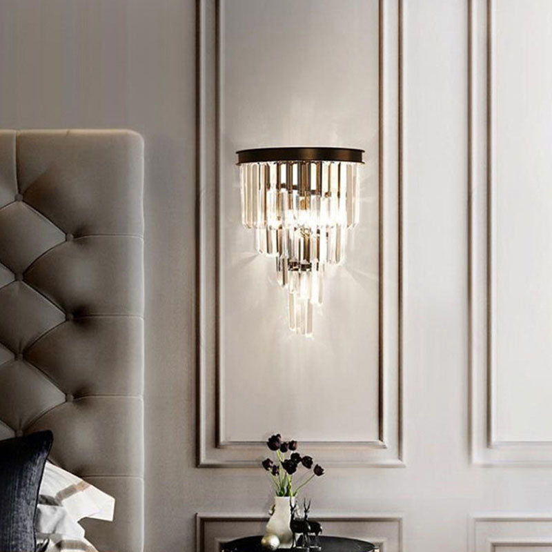 Modern Tiered Sconce Light Fixture Crystal Block 2-Lights Wall Mounted Lights in Gold and Black