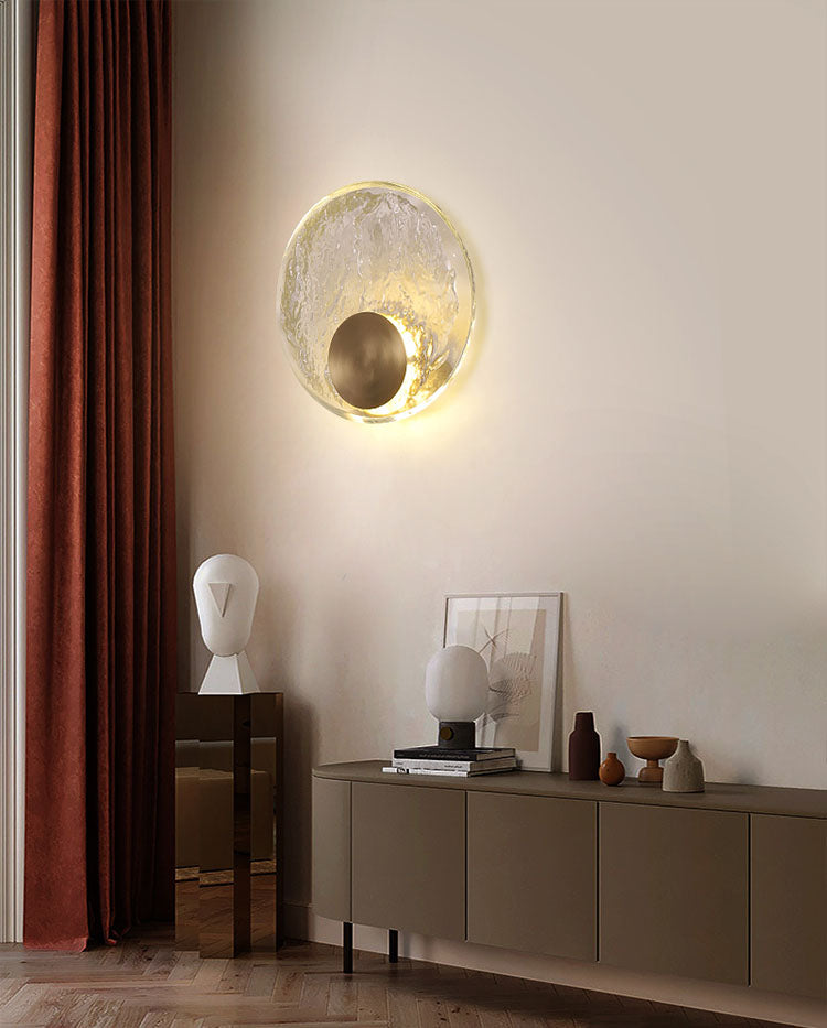 Circular Wall Mount Light Modern Style Clear Crystal 1-Light Sconce Light Fixtures in Gold