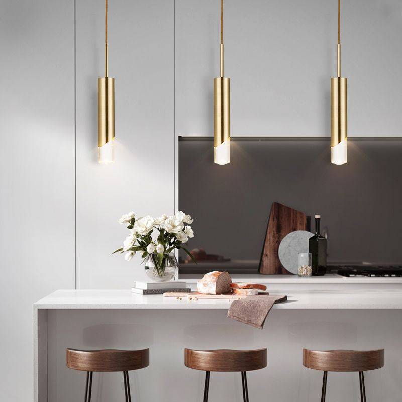 Simplicità moderna Lampada cilindrica a led lampada a sospensione Electroplate Metal Citndant Light con ombra acrilica