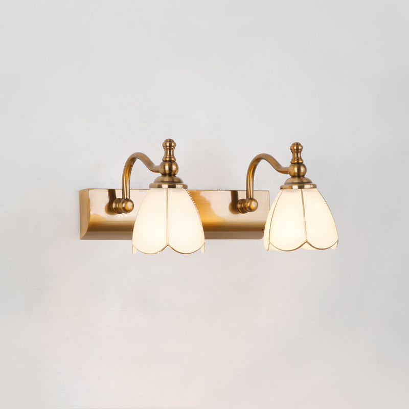 Traditional Bronze Wall Mounted Light White Glass Vanity Wall Lamps for Bathroom