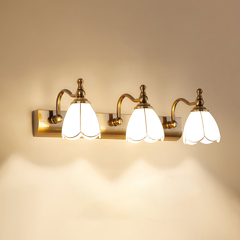 Traditional Bronze Wall Mounted Light White Glass Vanity Wall Lamps for Bathroom