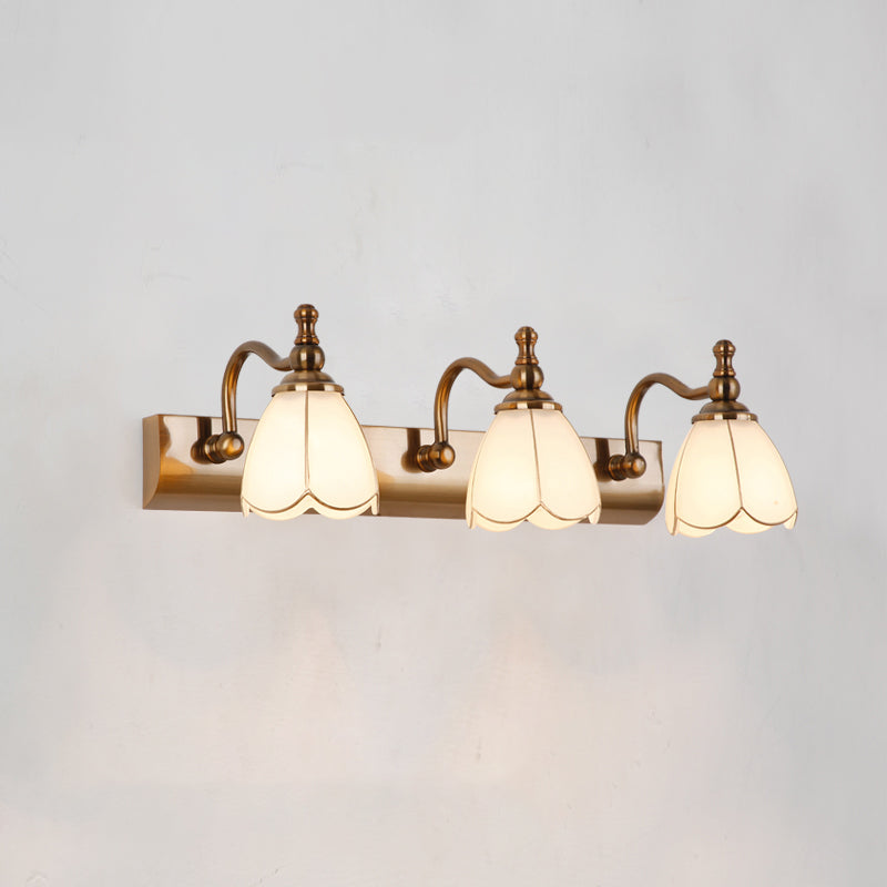 Traditional Bronze Wall Mounted Light White Glass Vanity Wall Lamps for Bathroom