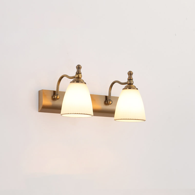 Traditional Bronze Wall Mounted Light White Glass Vanity Wall Lamps for Bathroom
