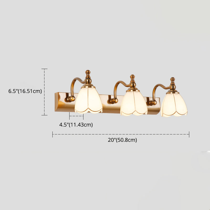 Traditional Bronze Wall Mounted Light White Glass Vanity Wall Lamps for Bathroom
