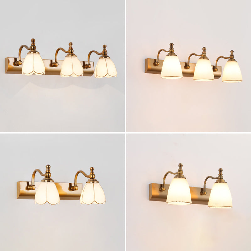 Traditional Bronze Wall Mounted Light White Glass Vanity Wall Lamps for Bathroom