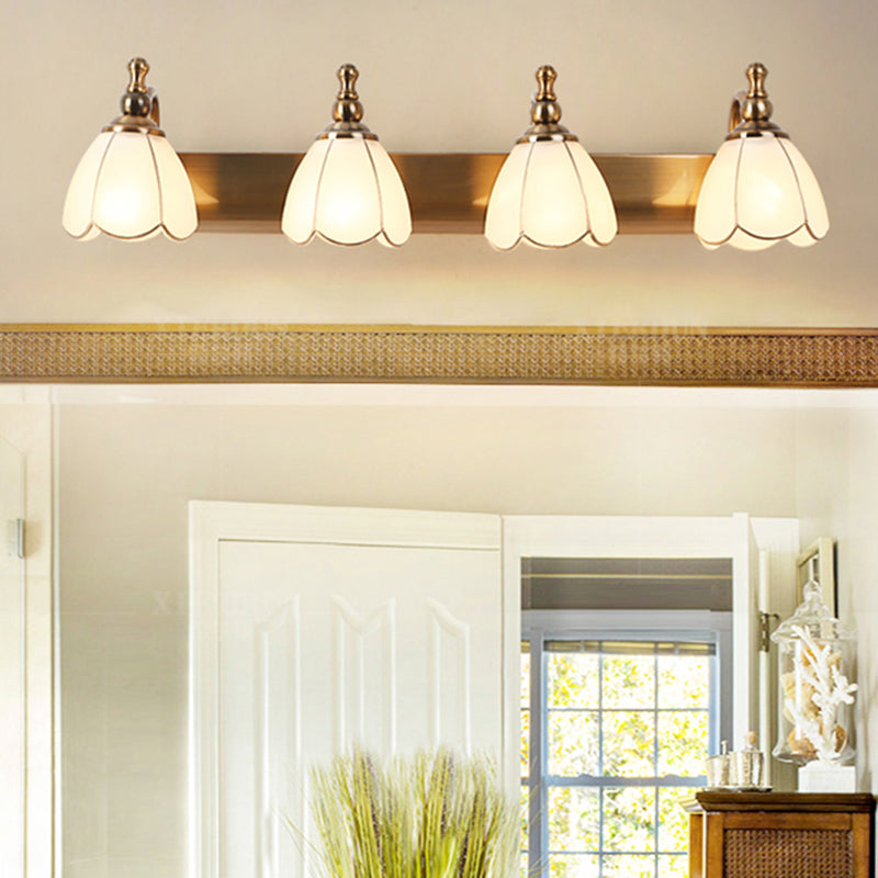Traditional Bronze Wall Mounted Light White Glass Vanity Wall Lamps for Bathroom