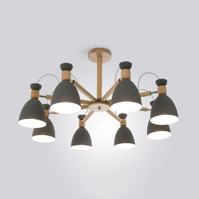 Modern Creative Macaron Pendant Light Wooden Sputnik Hanging Lamp with Wrought Iron Shade