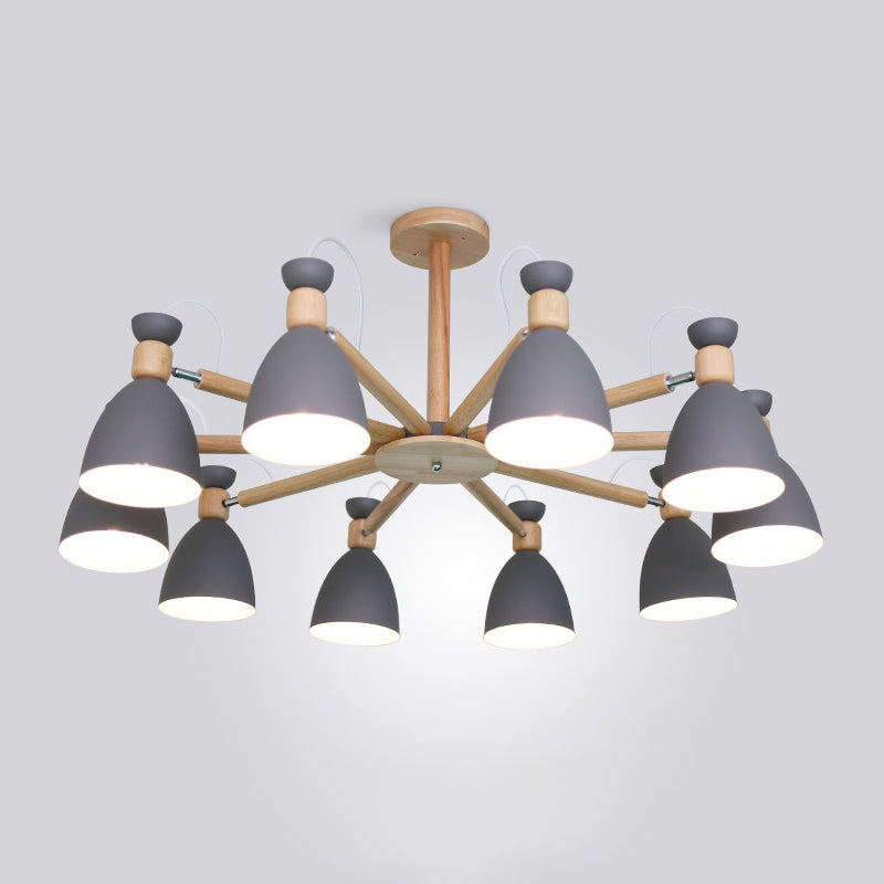 Modern Creative Macaron Pendant Light Wooden Sputnik Hanging Lamp with Wrought Iron Shade