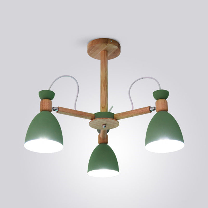 Modern Creative Macaron Pendant Light Wooden Sputnik Hanging Lamp with Wrought Iron Shade