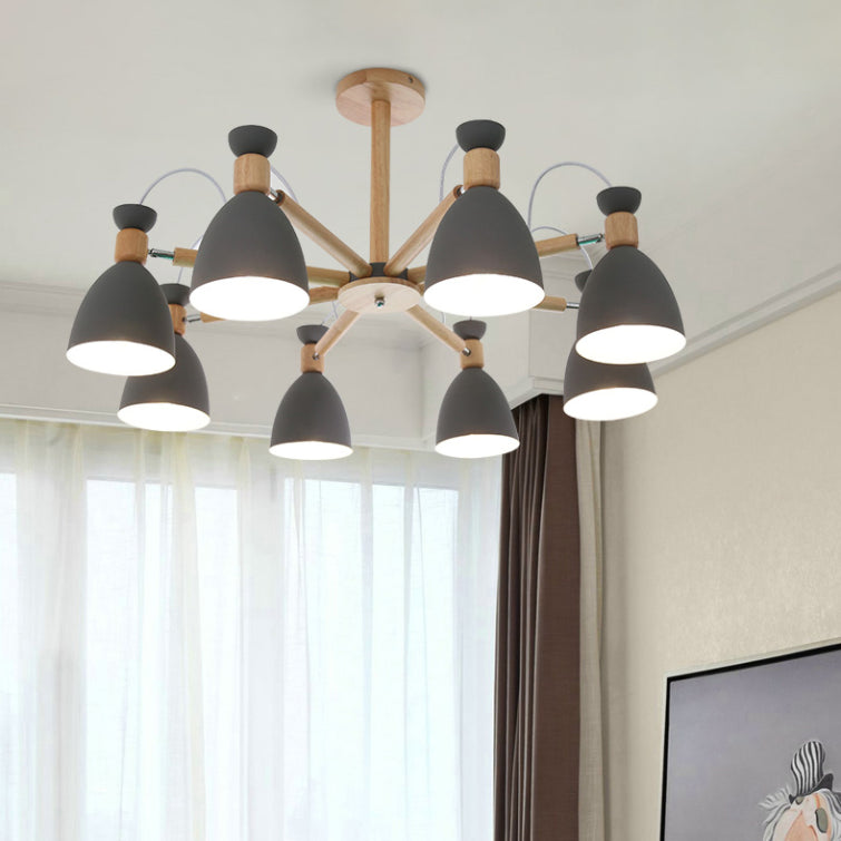 Modern Creative Macaron Pendant Light Wooden Sputnik Hanging Lamp with Wrought Iron Shade